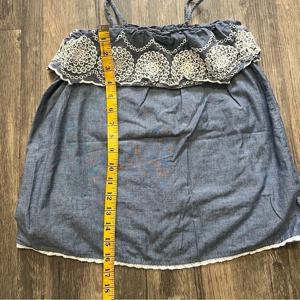 Baby Gap Blue Ivory Cotton Crochet Embroidered Baby Doll Top Dress Size 3